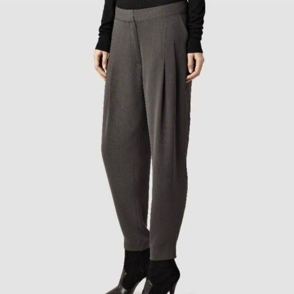 NEW AllSaints Roos Women's Front Flat Trousers Anthracite Grey Brown Size 10 - Picture 2 of 7